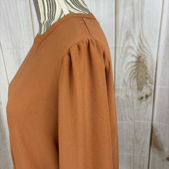 Nine West Top Twist Front Long Sleeve Dressy Comfort Blouse Rust Size Large - Picture 8 of 14